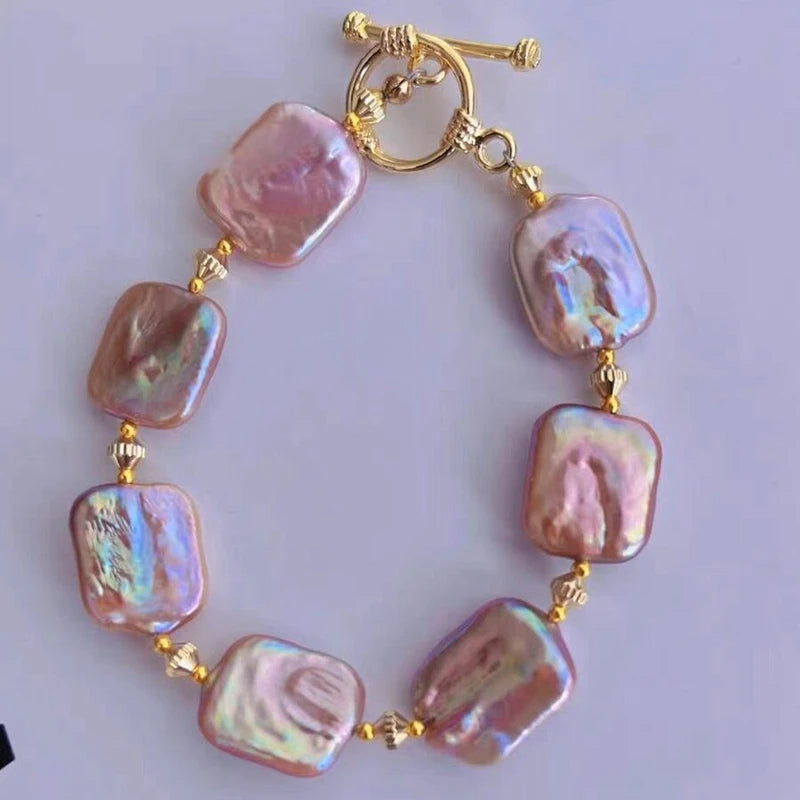 Natural Freshwater 15-20mm Colorful Pink Purple Baroque Sugar Pearl Bracelet