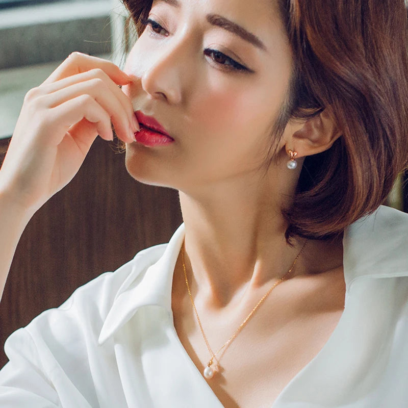 Real 18k Gold Jewelry Dets,Natural Pearl Pendant Earrings Sets AU750,White Freshwater Pearl Necklace and Earring Set Fine Gift