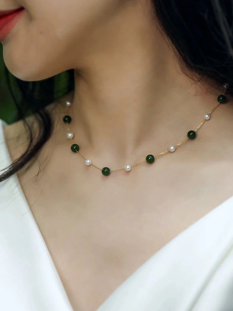 Pure 18K Gold Natural Freshwater Hotan Jade  Necklace Pendant