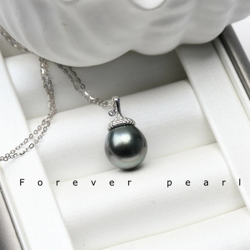 Luxury and Noble 9-11mm Natural Sea Water Black Tahitian Pearl Pinecone Pendant Necklace S925 Sterling Silver Charm Jewelry