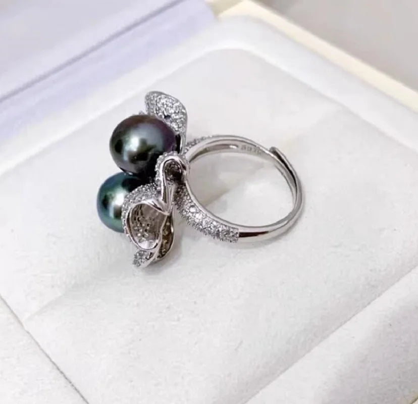 Classic South Sea Round  8-9mm black Pearl 925s Ring