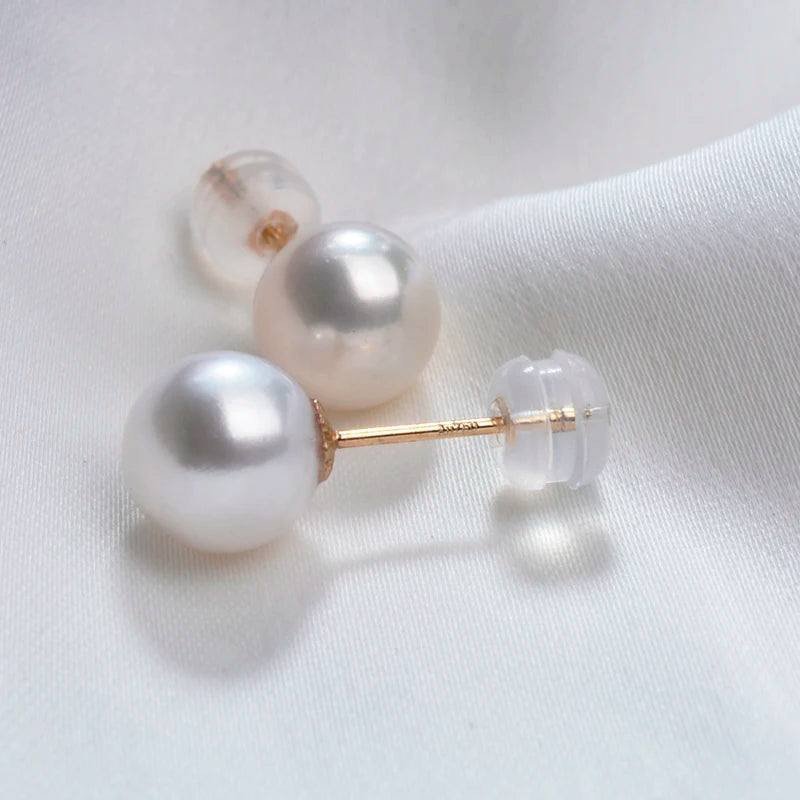 Real Natural Freshwater Pearl 18k Gold Stud Earrings