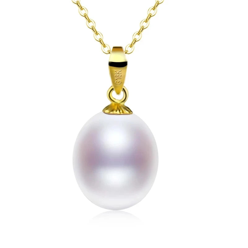 18K Gold Pure Natural Freshwater Drop Pearl Pendant Necklace