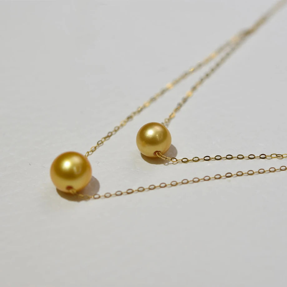 18K Gold  Natural South Seawater Golden Pearl Necklace for Women