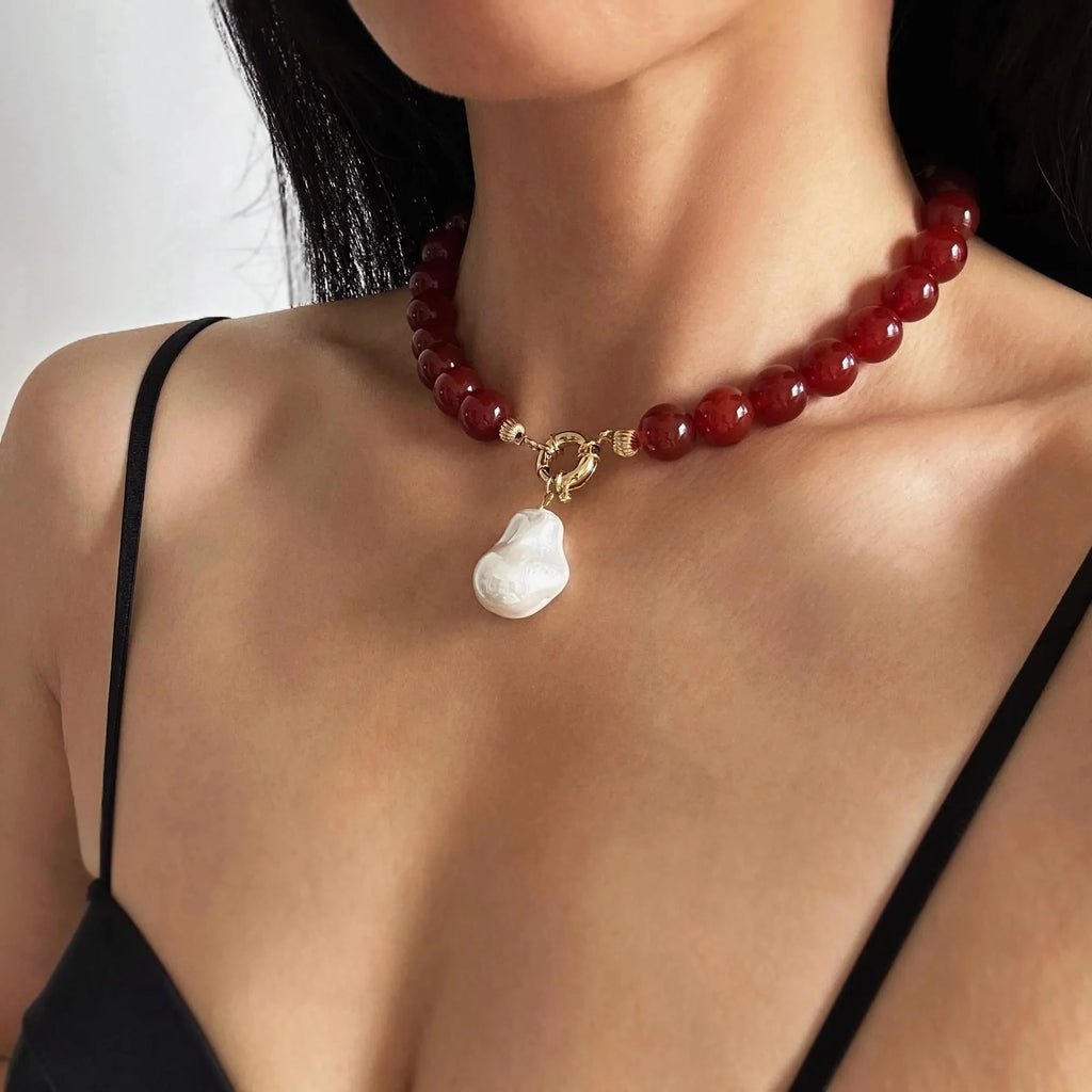 Natural Large Baroque Pearl Carnelian Agate Gemstone Choker
