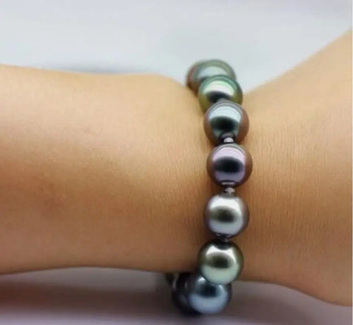 7.5" 10-9MM TAHITIAN GENUINE BLACK ROUND PEARL 925s BRACELET