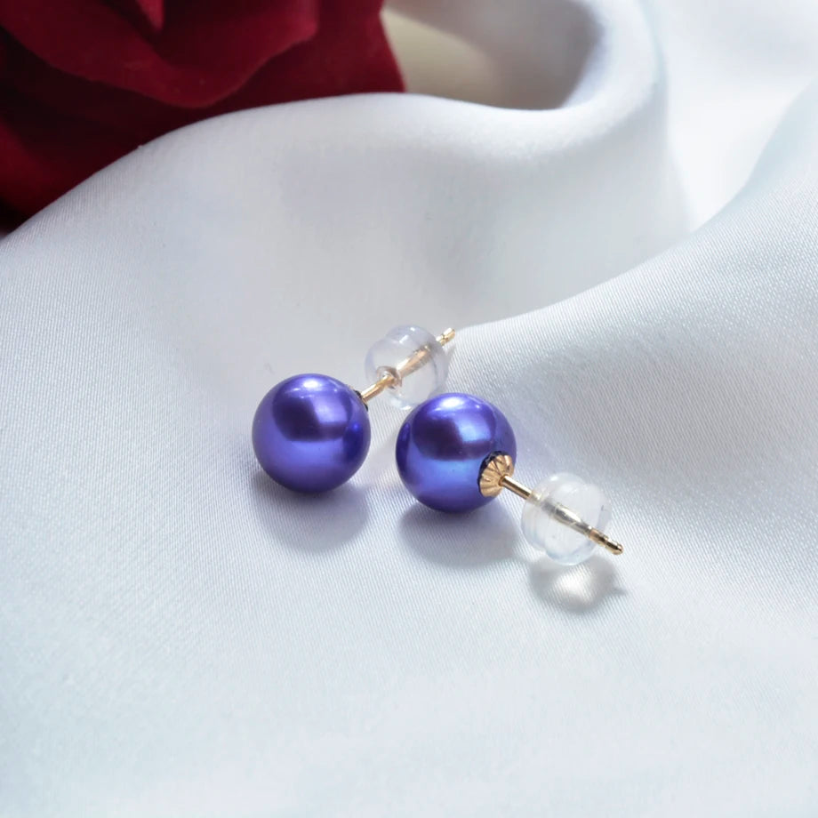 Real Natural Freshwater Pearl 18k Gold Stud Earrings