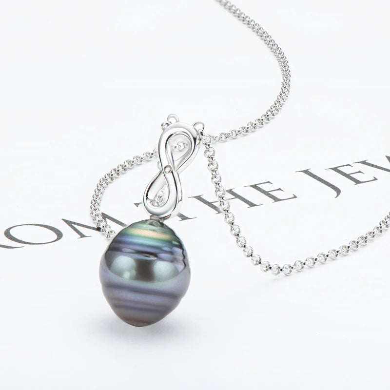 Baroque 11mm Tahitian Black Pearl l Silver Chain 925 Pendant Necklace