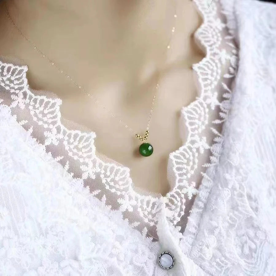 Real 18K Gold Necklace Natural Chalcedony Pendant