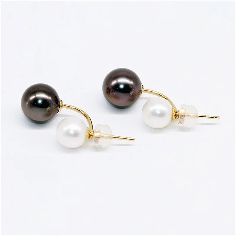 NYMPH NEW Natural Tahitian Black Pearl 18k Gold Earrings Fine Jewlery Round Freshwater Pearl Wedding Party Gift For Women  E622