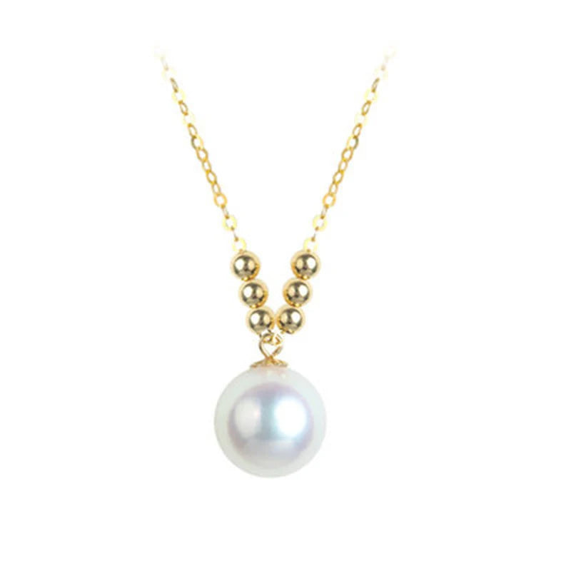 Pure 18k Yellow Gold  7.5-9.5mm  Natural freshwater Pearl Necklace pendant