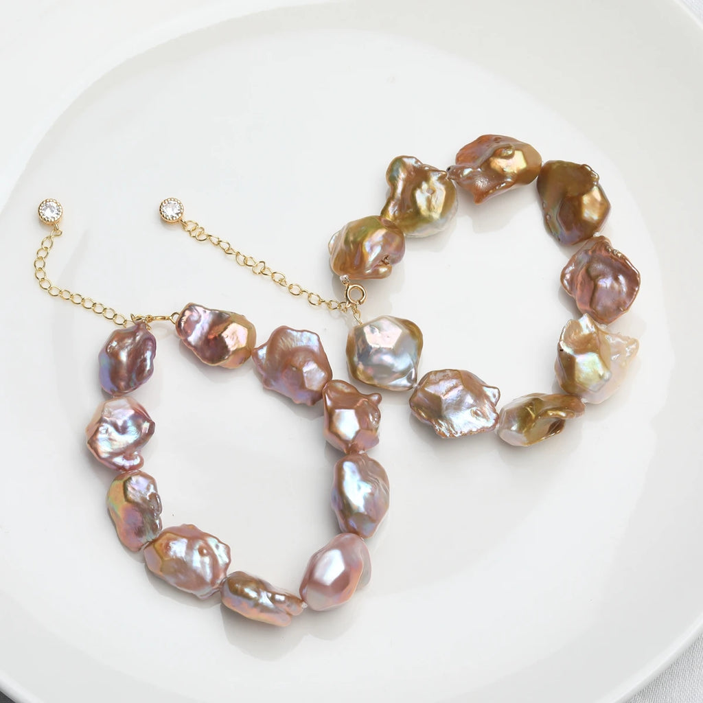 Freshwater Alien Pearl Bracelet Natural Colors Colorful Metal Light Irregular Baroque Bracelet with Zircon Strange Jewelry
