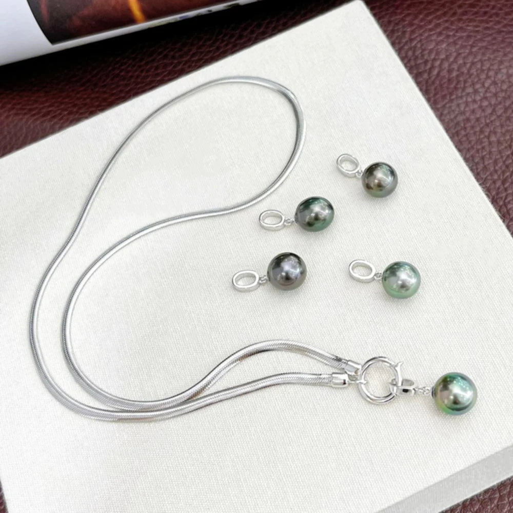 9-10mm Real Seawater Tahitian Black Pearl with 925 Silver Snake Chain Pendant