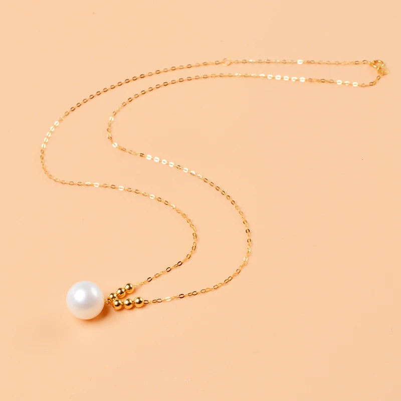 Pure 18k Yellow Gold  7.5-9.5mm  Natural freshwater Pearl Necklace pendant
