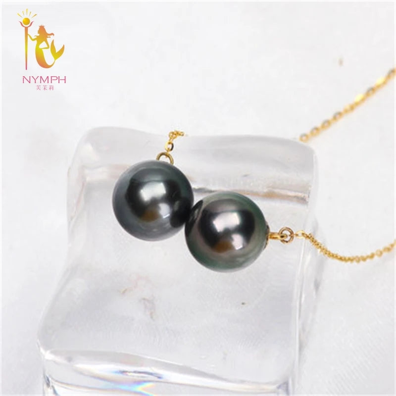 NYMPH 18K Yellow Gold Tahitian Black Drop Pearl earrings AU750 Fine Jewelry ED354