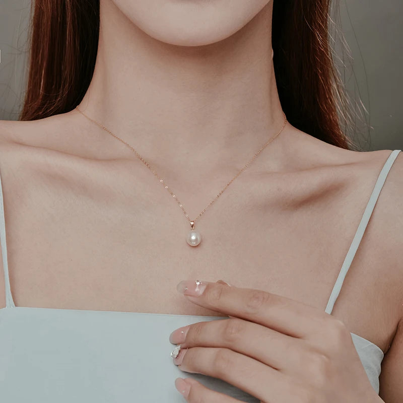 18K Gold Pure Natural Freshwater Drop Pearl Pendant Necklace
