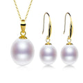 18K Gold Natural Freshwater Necklace Pendant Earrings