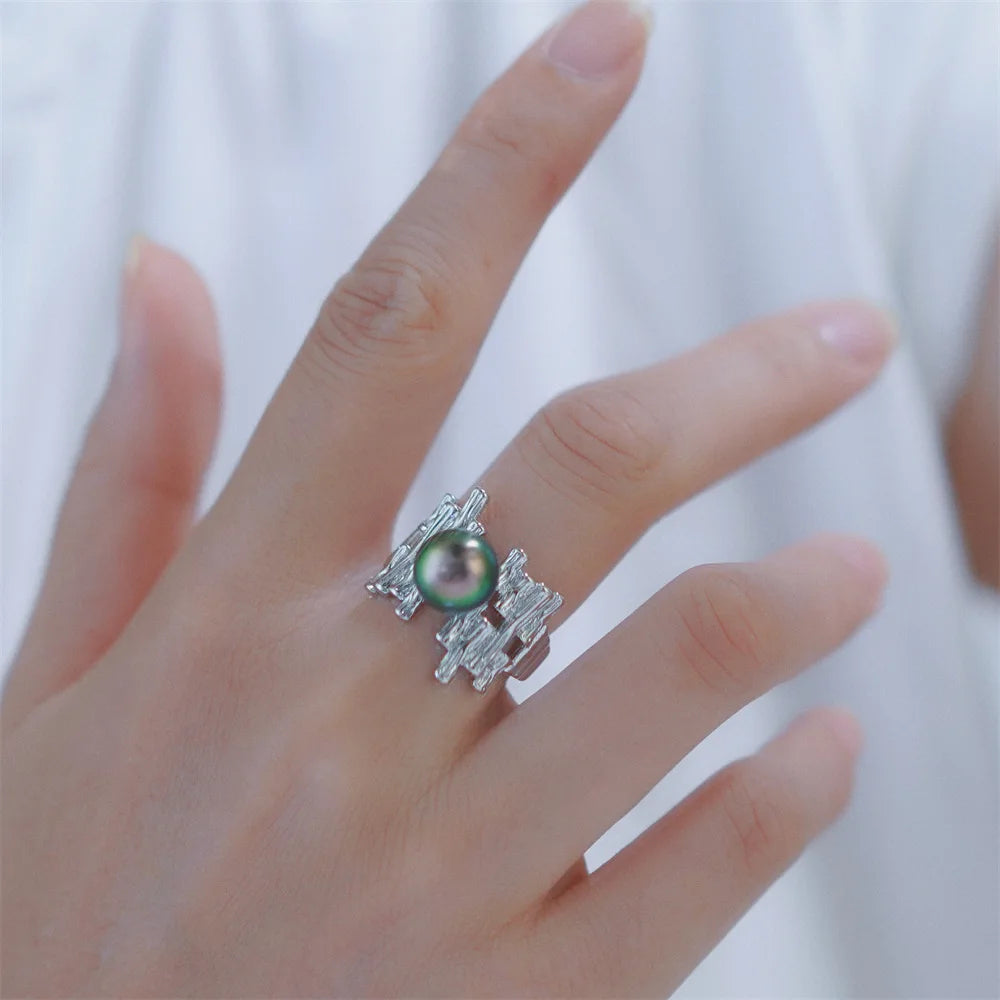 Tahitian black Rond AAA+++ 10-11mm 9-10MM Shining Zircon Open Ring