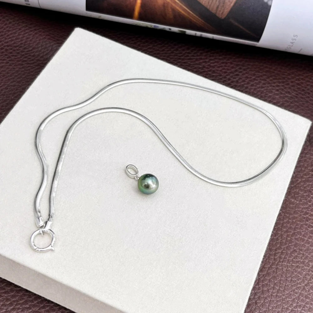 9-10mm Real Seawater Tahitian Black Pearl with 925 Silver Snake Chain Pendant