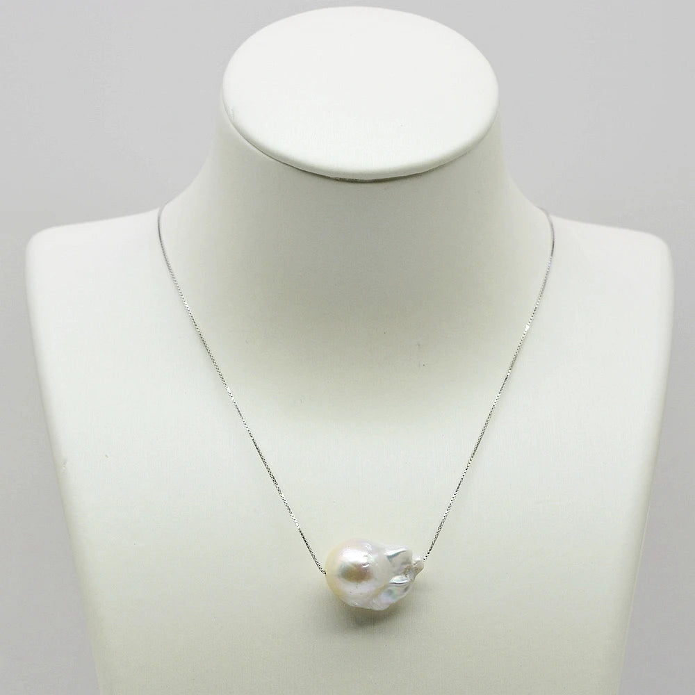 925 Sterling Silver White Natural Large Grain Pure Baroque Pearl Pearl Pendant