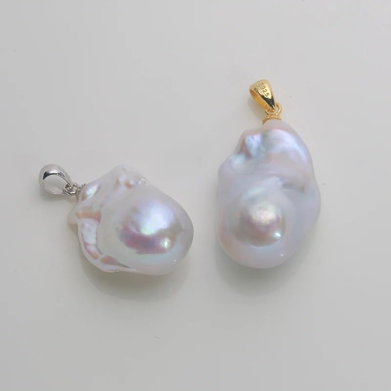 Handmade Natural Freshwater Baroque Pearl 925 Sterling Silver Pendant