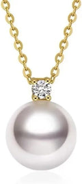 18k Gold Natural Akoya Pearl Pendant with 925 Sterling Silver Chain