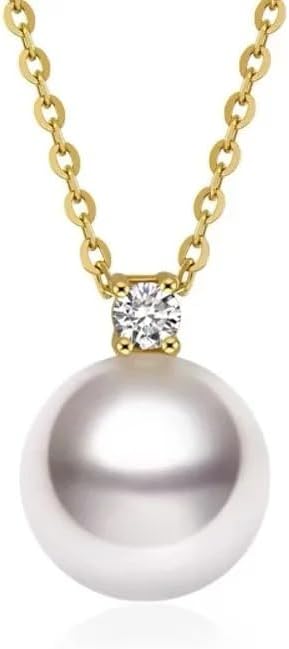 18k Gold Natural Akoya Pearl Pendant with 925 Sterling Silver Chain