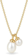 925 Sterling Silver Gold Plated White Pearl Charm Pendant Necklace