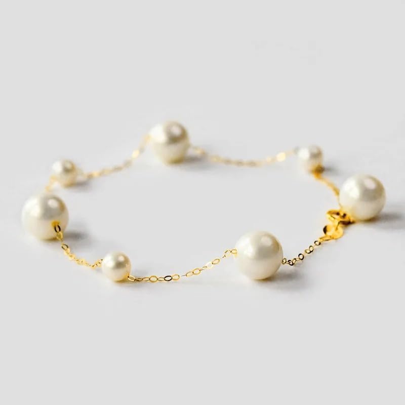 Pearl Jewelry Set for Women 18K Solid Gold Necklace and Bracelet