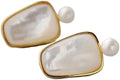 Elegant Natural Shell Earrings with Freshwater Pearl, 18K Gold Plated, White Geometric Design, Statement Drop Style
