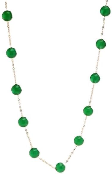 18K Gold Natural Green Agate Necklace, Elegant Chain with Emerald Color Beads, Fine Jewelry for Women