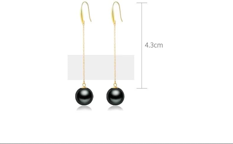 Tahitian Black Pearl Drop Earrings, 18K Gold Plated, Long Dangle Chain Style, Fashion Jewelry for Women