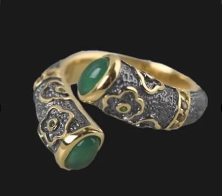 S925 Pure Silver Gold-Plated Floret Ring with Green Chalcedony | Inlaid Gemstone, Fashion Jewelry, For Women, Trend Design, Sterling Silver