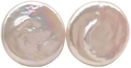Natural White Freshwater Pearls Stud Earrings Color Good Sheen Flat Round Buttons Coin Shape