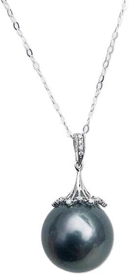 10-11mm Natural Black Tahitian Pearl Pendant Necklace, 925 Sterling Silver, Polished Finish, Vintage Style, 18 Inch Cable Chain