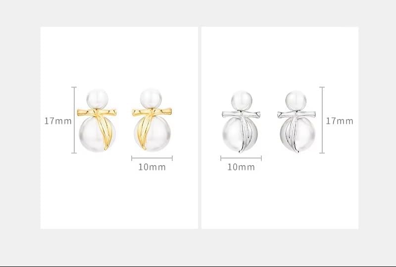 Shell Pearl Duo Sphere 925 Sterling Silver Bowknot Stud Earrings