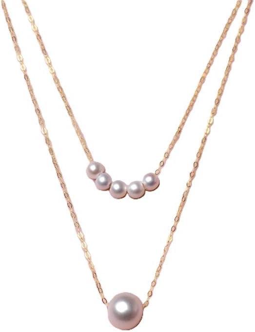 Natural White Round Akoya Pearl Real 18K Gold Necklace For Women