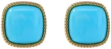 925 Silver Gold Plated Turquoise Square Stud Earrings