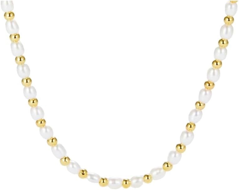 Natural Freshwater Pearl S925 Silver Gold Plated Beads Strand Chain Necklace For Women