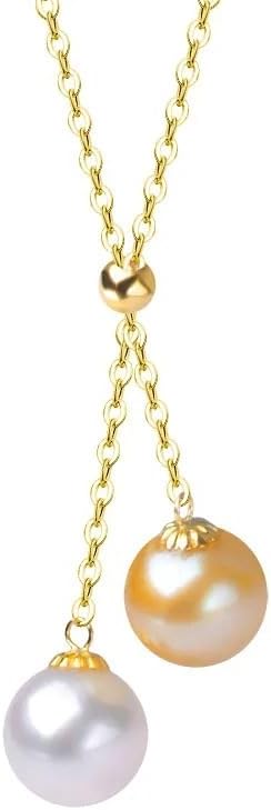 18K Gold Akoya Pearl Pendant Necklace, 7-8mm Round Dual Pearl Drop, Au750 Pure Gold Chain, Party Jewelry Gift for Women