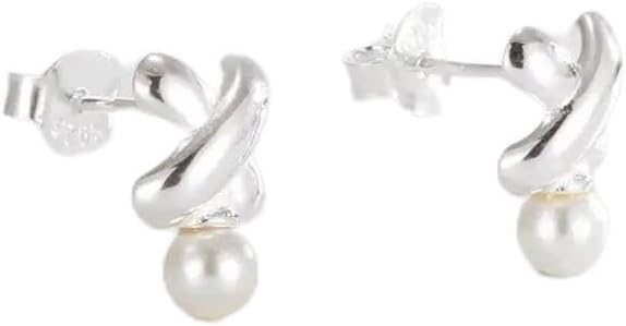 925 Sterling Silver X Cross Pearl Stud Earrings