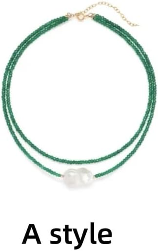 Natural Freshwater Pearl Green Agate Sweater Necklace for Women