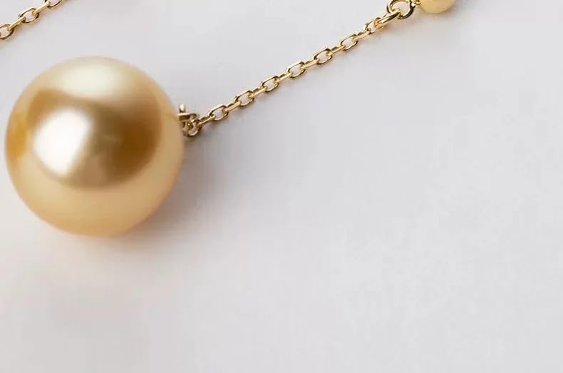 Natural Seawater Gold Pearl Drop Earrings, 18K Gold Long Chain Dangle Earrings with Pure Gold Pins for Women