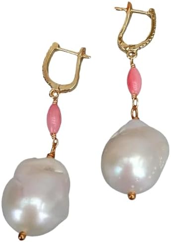 Pink Coral Freshwater Cultured Nucleated Flameball Baroque Pearl Earrings