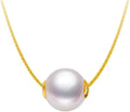 18K Gold Natural Freshwater Pearl Pendant Necklace, White Pink Purple Round Pearl