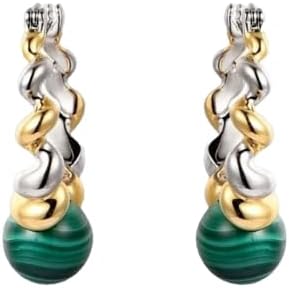 Natural Malachite 925 Sterling Silver Dangle Earrings Women Dichroic Plating Spiral Twisted Chic Earring