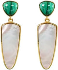 Natural Malachite White Mother of Pearl 925 Sterling Silver Dangle Earrings