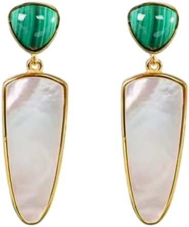 Natural Malachite White Mother of Pearl 925 Sterling Silver Dangle Earrings