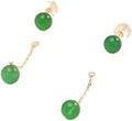 Zhixi 18K Yellow Gold Drop Earrings, Green Agate Round Beads, 5-6MM, Long Chain, Fashion Wedding Party Gift for Women