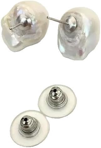 Natural Freshwater Baroque Pearl Stud Earrings, White Lustrous, Pear Shaped, Fire Ball Style, Special Tissue Nucleated